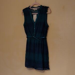 Rewind Teal and Navy Sleeveless Striped Belted Mini Dress